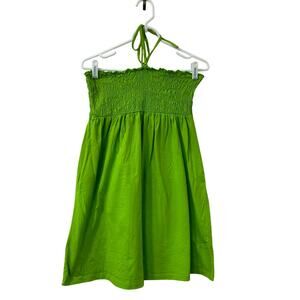 SO Womens Size Large Lime Green Smocked Halter Neck Mini Dress Y2K Summer